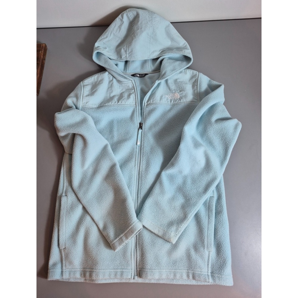The North Face Girls Denali Fleece Hooded Jacket XL 18/20 Light Blue